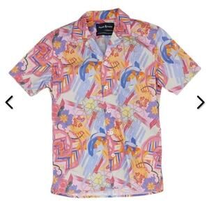 PSYCHO BUNNY Boys Purple Benton Camp Shirt Button Down Sz 7/8 NWT psychedelic